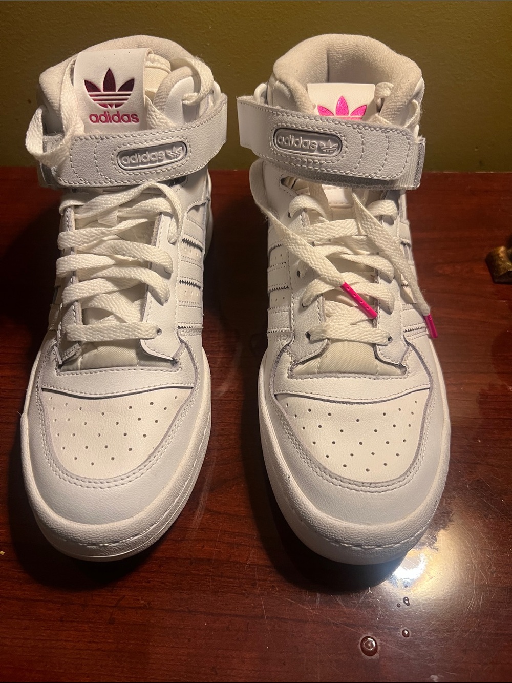 adidas Kids White High-Top Sneakers with Pink Accents